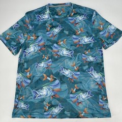 Reel Legends Shirt Mens Medium Aqua Reel Tec Performance Snook Fishing AOP