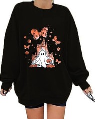 Halloween Sweatshirts for Women: Oversized Ghost Castle Sweatshirt Cute Spook…