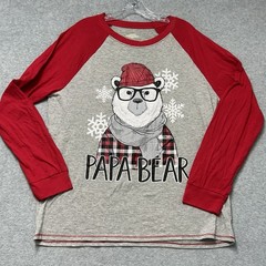 T-Shirt Mens Sz L Raglan Papa Bear Snow Flakes Christmas Graphic Red Gray