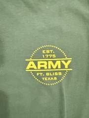 “United States Army Ft Bliss, TX 1775” Double Sided Green T Shirt – Sz XXL – NWT