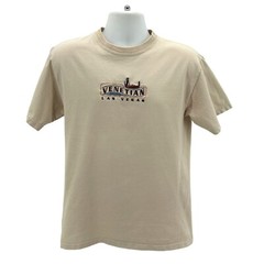 Vintage The Venetian Mens Medium T-Shirt Las Vegas Gondola Embroidered Tan Retro