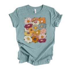 Retro Daisy Collage Comfort Tee Colorful Vintage Flower Shirt