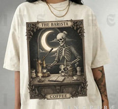 The Barista Skeleton Tarot Meme Shirt – Gothic Coffee Lover Tee