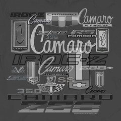 Joe Blow Ts Chevy Camaro All Over Logos Men’s Gray T-Shirt RS SS 396 Z28 Emblems