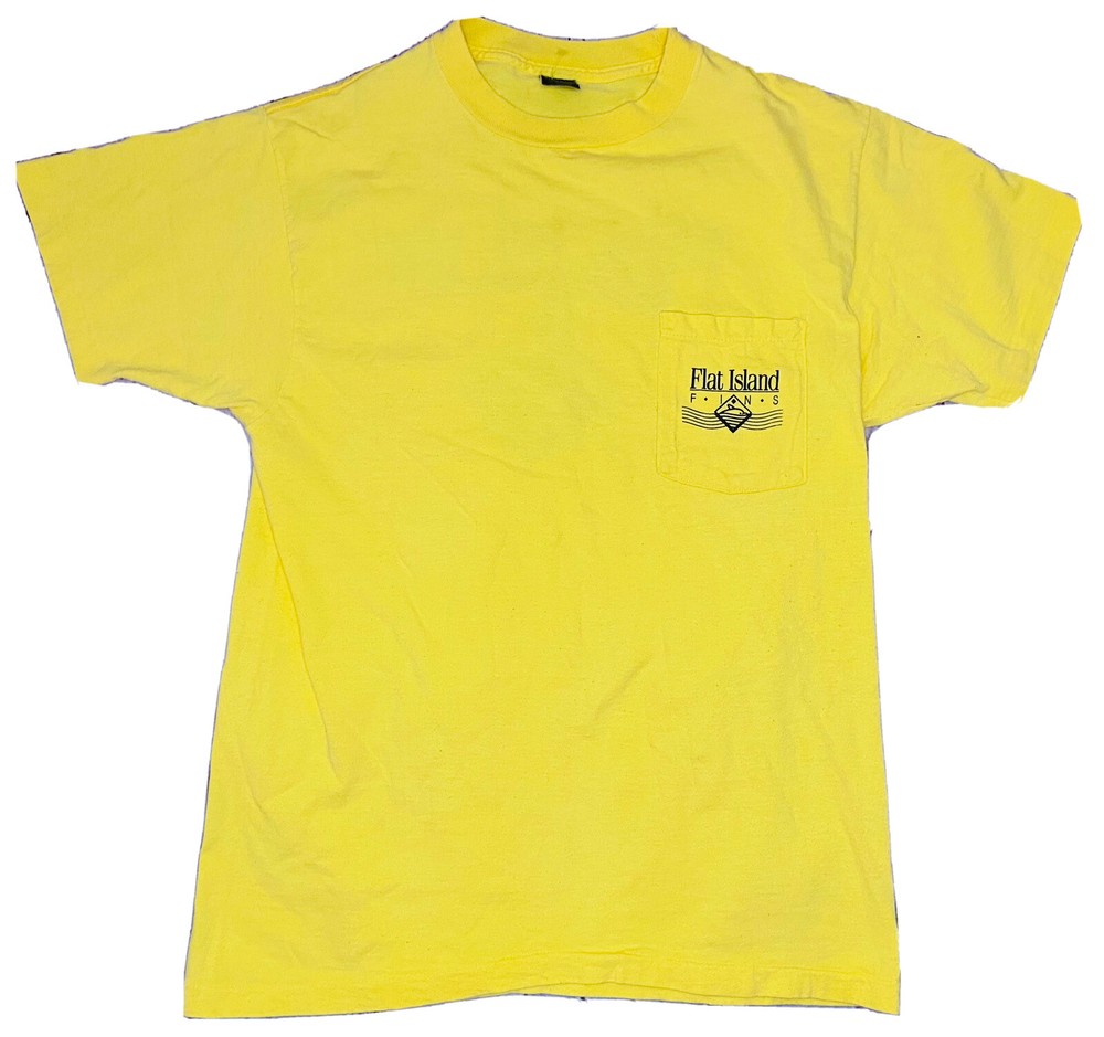 *VINTAGE* Anvil 1980s Flat Island Fins Men’s Yellow Single-Stitch Shirt; Size L