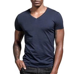 Men Solid Color V Neck Tight Fit T Shirt Short Sleeve Polyester Base Layer Top