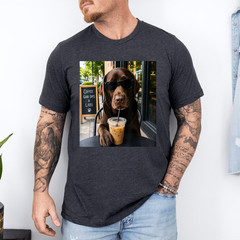 Chocolate Lab Coffee Funny Dog Cafe Lover Art T-Shirt