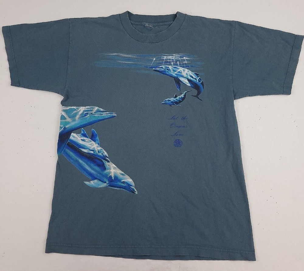 Vintage 90s Dolphin Print Let The Oceans Live T Shirt World Issue Wildlife USA