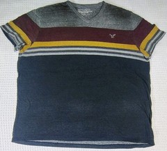 American Eagle Tee XXL Navy Maroon Grey Yellow Stripes Athletic Fit Y2K Preppy