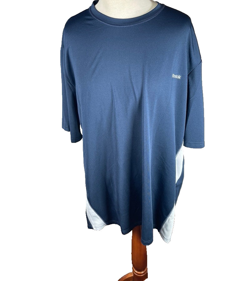 Reebok Mens Shirt Two XLarge Athletic Vented Stretch Easy Care Stripe Blue