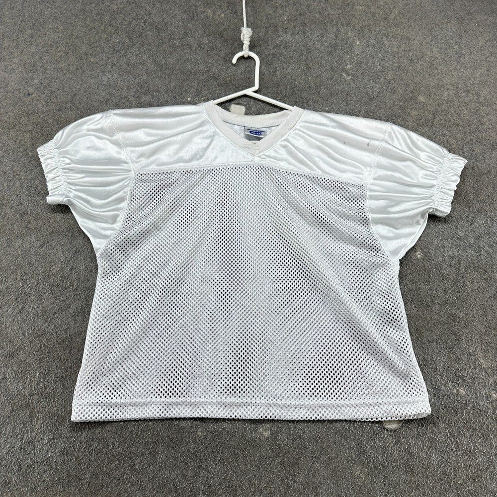 VINTAGE Champro Sports Jersey Mens M White Cropped Crop Mesh Football Polyester
