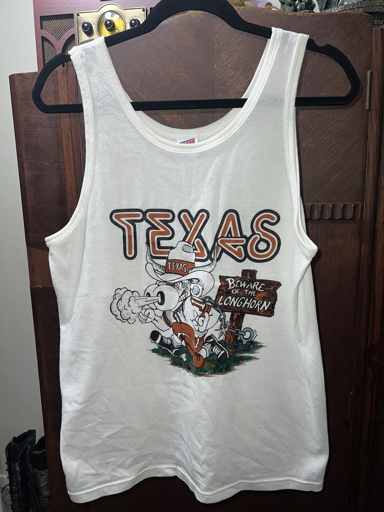 Vintage University of Texas Longhorns Beware Of Bevo Tank Top Large Soffe Shirts