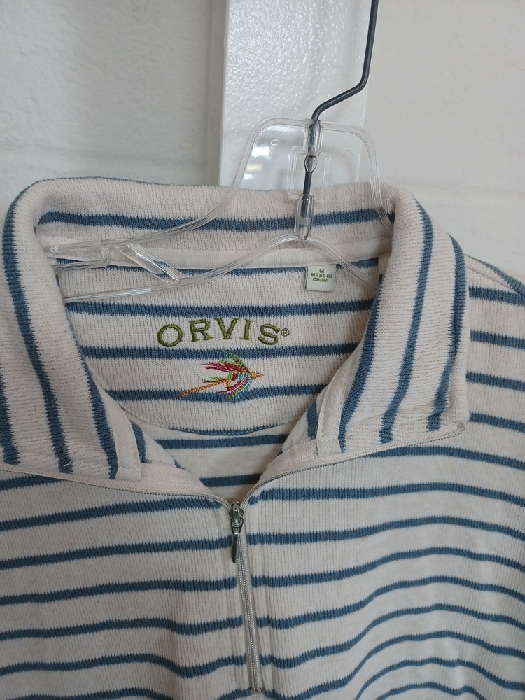 Orvis Gray Striped Long Sleeve Thermal Pullover Shirt Adult Mens Size Medium VGC