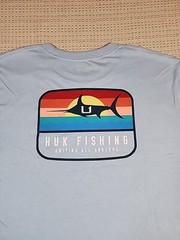 Medium HUK Men’s Performance Fishing Shirt Sunset Marlin Light Blue /Crystal Sky