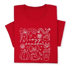 Cozy Season Fall Doodle T-Shirt, Pumpkin Coffee Autumn Graphic Tee