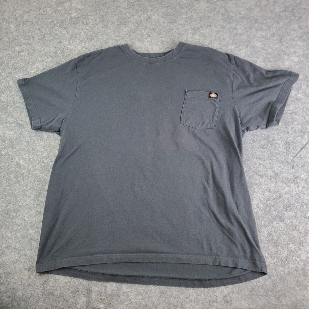 Dickies Shirt Mens 2XL Gray Crew Neck Short Sleeve Pocket Logo Stretch Pullover
