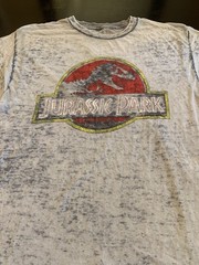JURASSIC PARK Men’s Gray Tee Poly Cotton Blend T Shirt Lightweight Sheer Med / L
