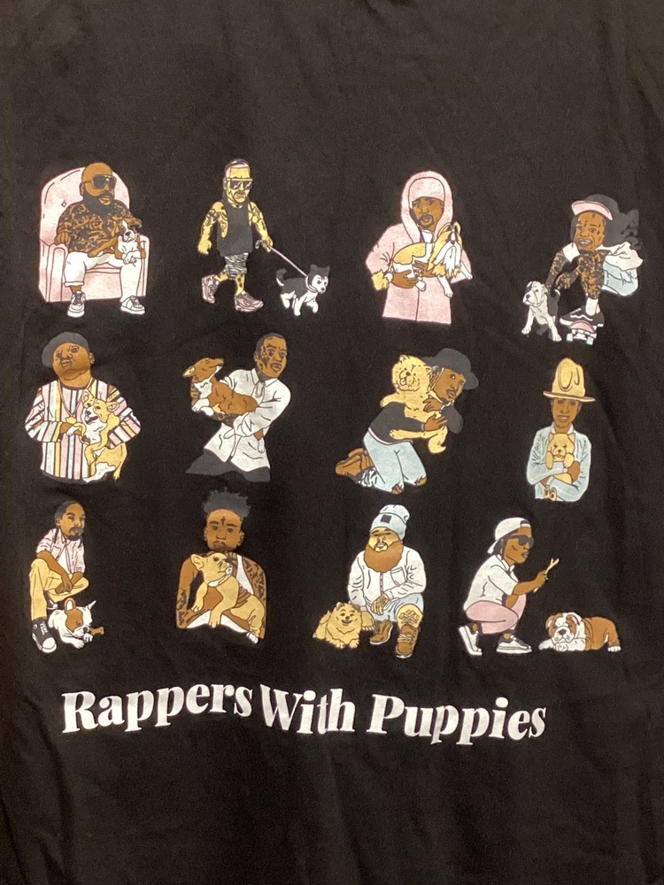 Rappers With Puppies Dog Limited Drake 21 Savage, Black T-Shirt, Mens Size M