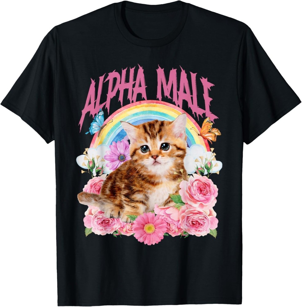 Alpha Male Funny Cat Kitten Rainbow Floral T-Shirt unisex T-Shirt