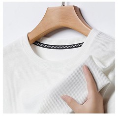 Mens Knitted O-neck Breathable Thin Cashmer Short Sleeve Tee Solid Color Tops