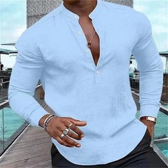 2026 Men’s Shirt Casual Shirt Long Sleeve Solid Color Half Cardigan Loose Fit.