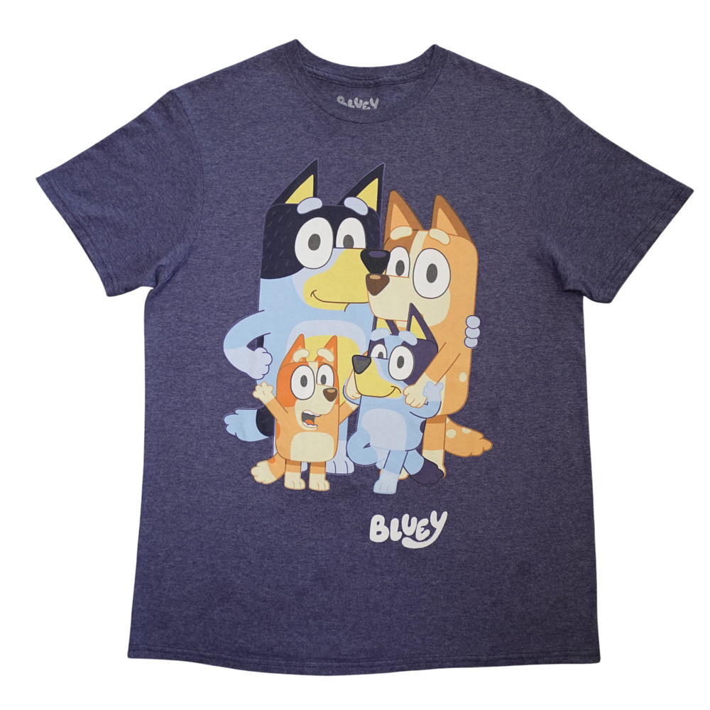 Bluey New Adult T-Shirt -Chilli Bandit Bingo Bluey Over White Logo M
