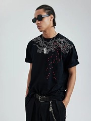 Men’s Embroidered Dragon T-Shirt Hip Hop Short Sleeve Heavy Stitch Streetwear
