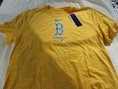 NWT Nike dri fit T, Boston Red Sox, B, men’s L, XL, heather gold, MLB, polyester