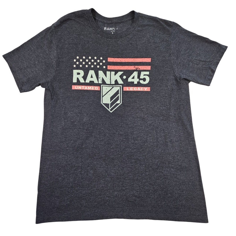 Rank 45 Mens Graphic T-Shirt Large Charcoal Gray Untamed Legacy American Flag