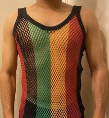 Rasta Short Length Men Vest Tank top Hot Cotton Mesh Reggae Fitting Fishnet