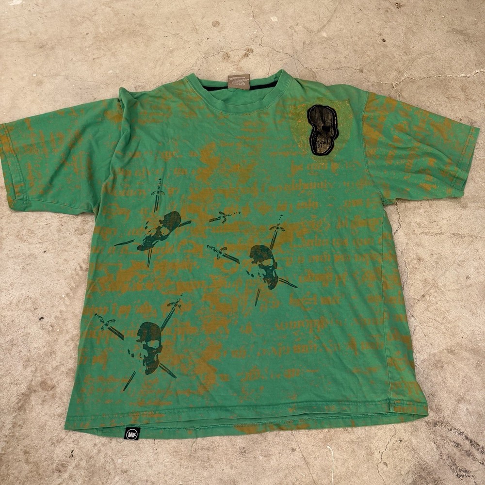Mecca True Master T-shirt SS AOP 2-Sided Green Black Gold Skull Pirate Mens 2XL