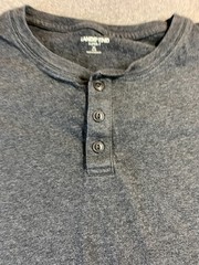Lands’ End Super-T Top Men’s XL 46-48 Gray Rib-Knit Cuff Long Sleeve Henley Neck
