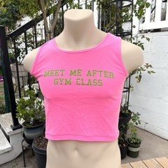 MEET ME AFTER GYM CLASS 3D Puff Logo Custom print men neon pink crop tank top