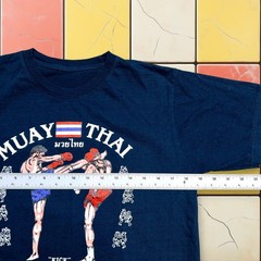 VTG Muay Thai Y2K Kick Boxing Shirt Men S Navy MMA Thailand Tee Kick Leeson