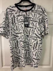 Wrangler x Hot Wheels Tee Men XL Black White All Over Print Logo Cotton