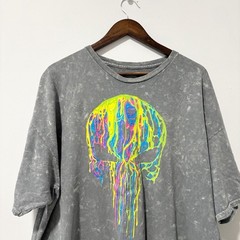 Marvel Mens Gray Short Sleeve Tee with Punisher Colorful Dripping Graphic Sz 3XL
