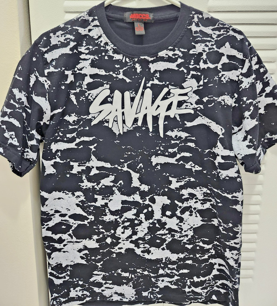 Mecca Men’s Savage Graphic T-Shirt Black Urban Streetwear Hip Hop Tee Size Large