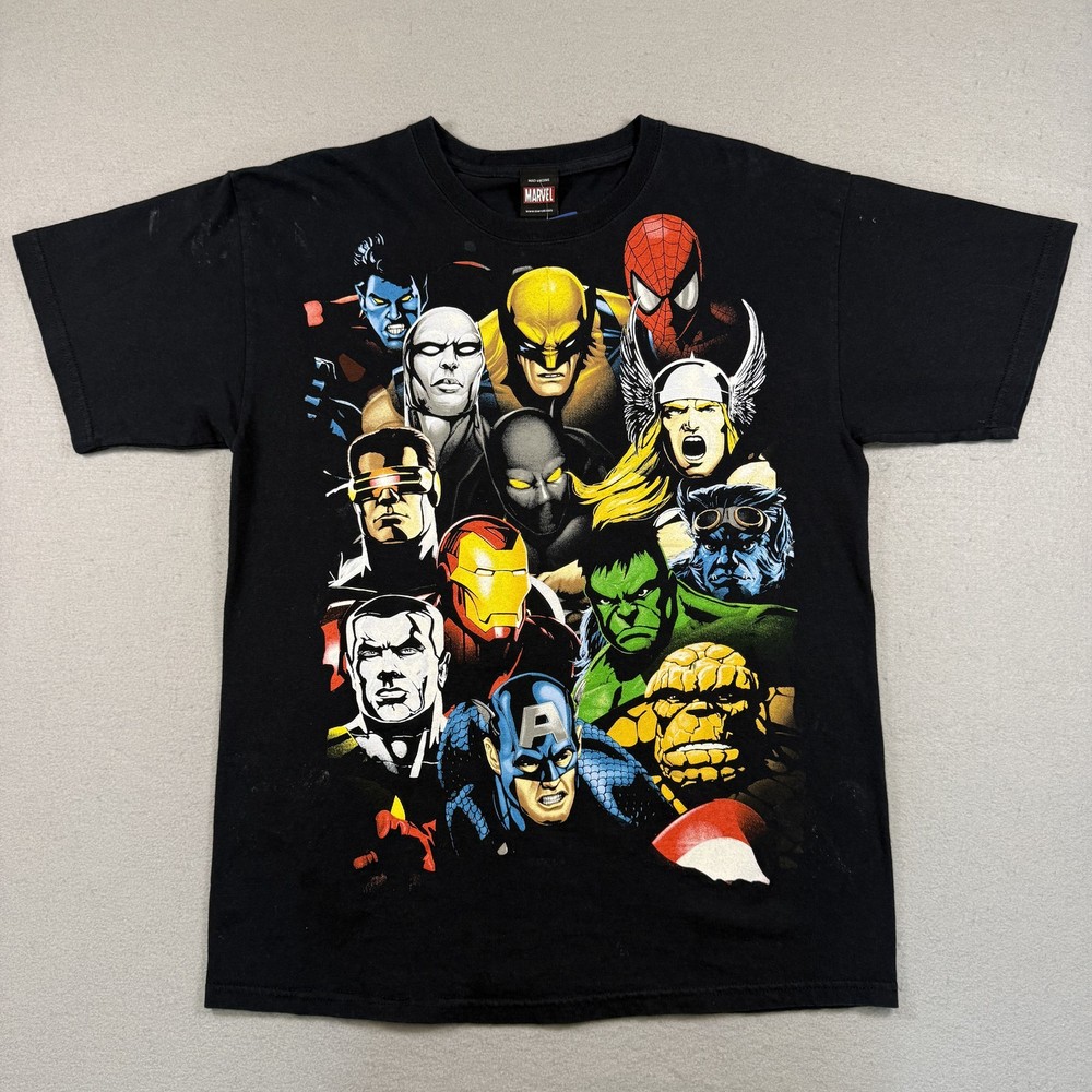 Marvel T-Shirt Men’s L Black Superhero Charecters Movie TV Promo Cut Tag