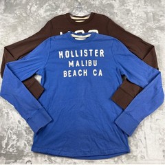 Hollister Mens Long Sleeve T-Shirt 2 Pack Blue Brown Malibu Laguna Graphic L