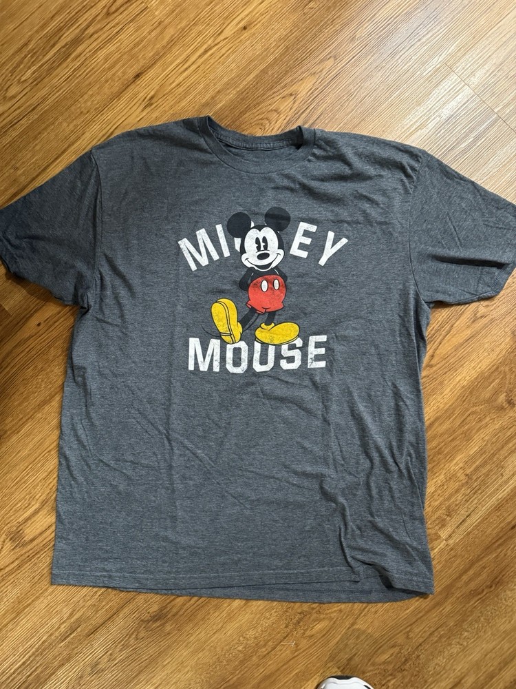 MICKEY MOUSE Shirt Adult Extra Large Retro Gray Walt Disney Crew Neck T-Shirt