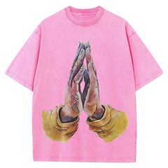 100% Cotton Oversized T-Shirt Tattoo Praying Hands Vintage Streetwear Unisex Tee