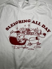 Sleighing All Day Santa Claus White Cotton Knit Graphic Short Sleeve T-Shirt M