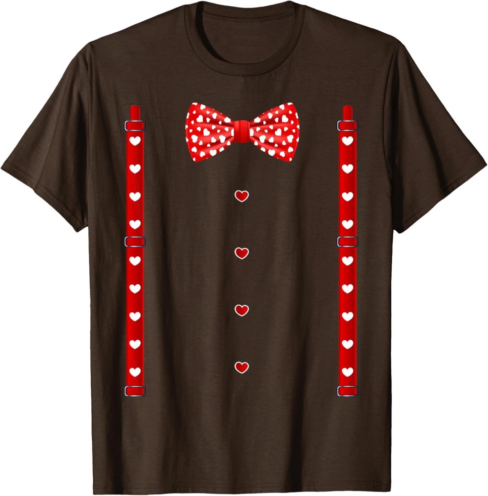 Hearts Bow Tie Suspenders Valentines Day Costume T-Shirt