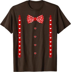 Hearts Bow Tie Suspenders Valentines Day Costume T-Shirt
