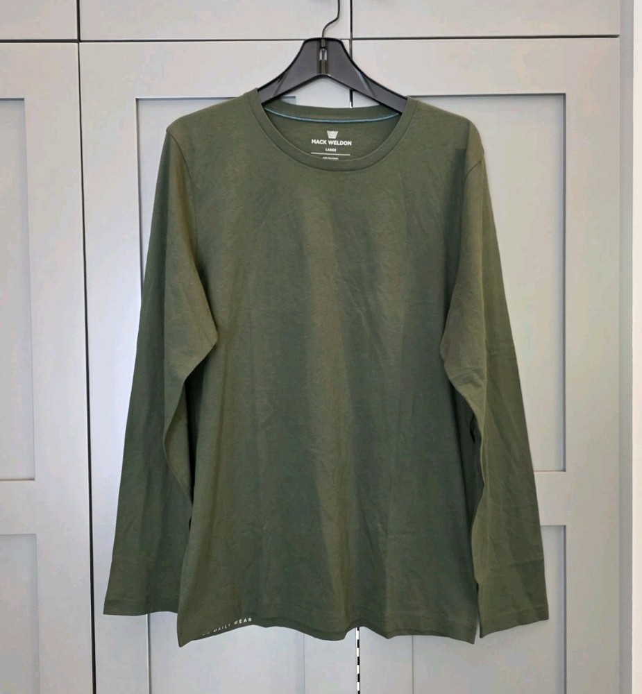Mack Weldon Long Sleeve Shirt Mens Large Green Casual Stretch 100% Cotton Soft
