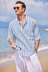 COOFANDY Men’s Cotton Linen Henley T-Shirts Long Sleeve Hippie Casual Beach