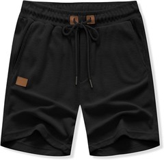 JMIERR Men’s Casual 5″/ 7″ Shorts Waffle Elastic Waist Large, 01 Black