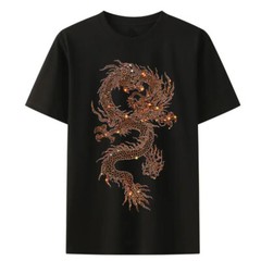 Fashion Dragon Rhinestones Summer Short Sleeve Luxury Men Trend Black T-Shirt