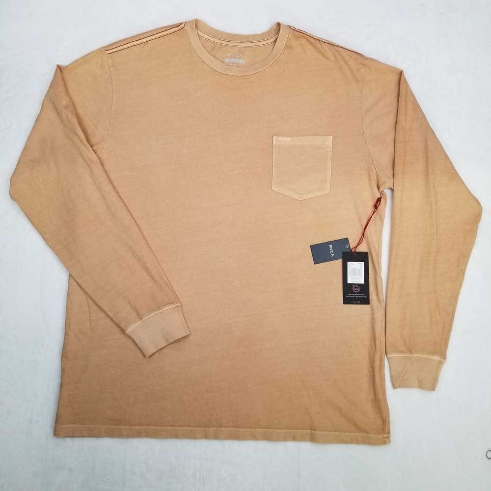 RVCA VA Tan Long Sleeve Chest Pocket Pigment Dye Pullover T-Shirt Men’s Size XXL