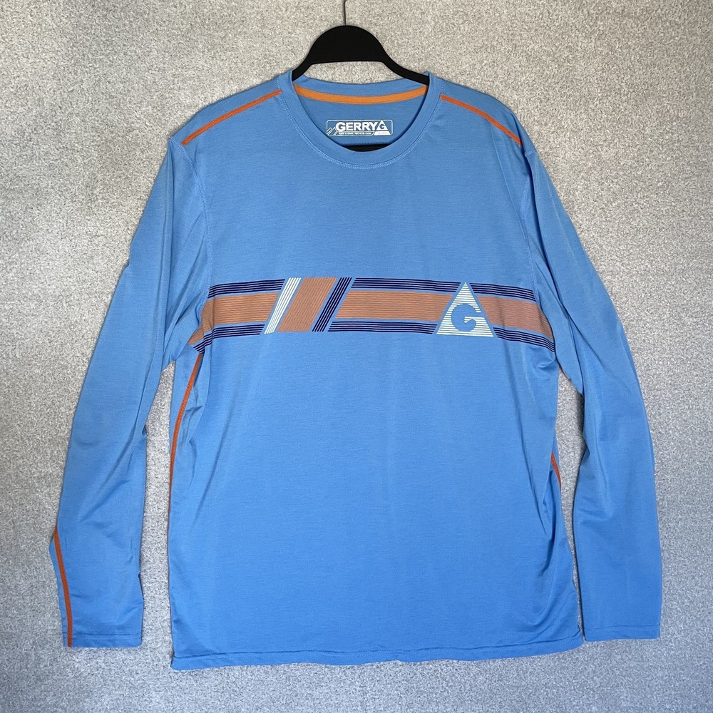 Men’s GERRY XL Long Sleeve Sun Protection Shirt Hiking Blue Orange Striped
